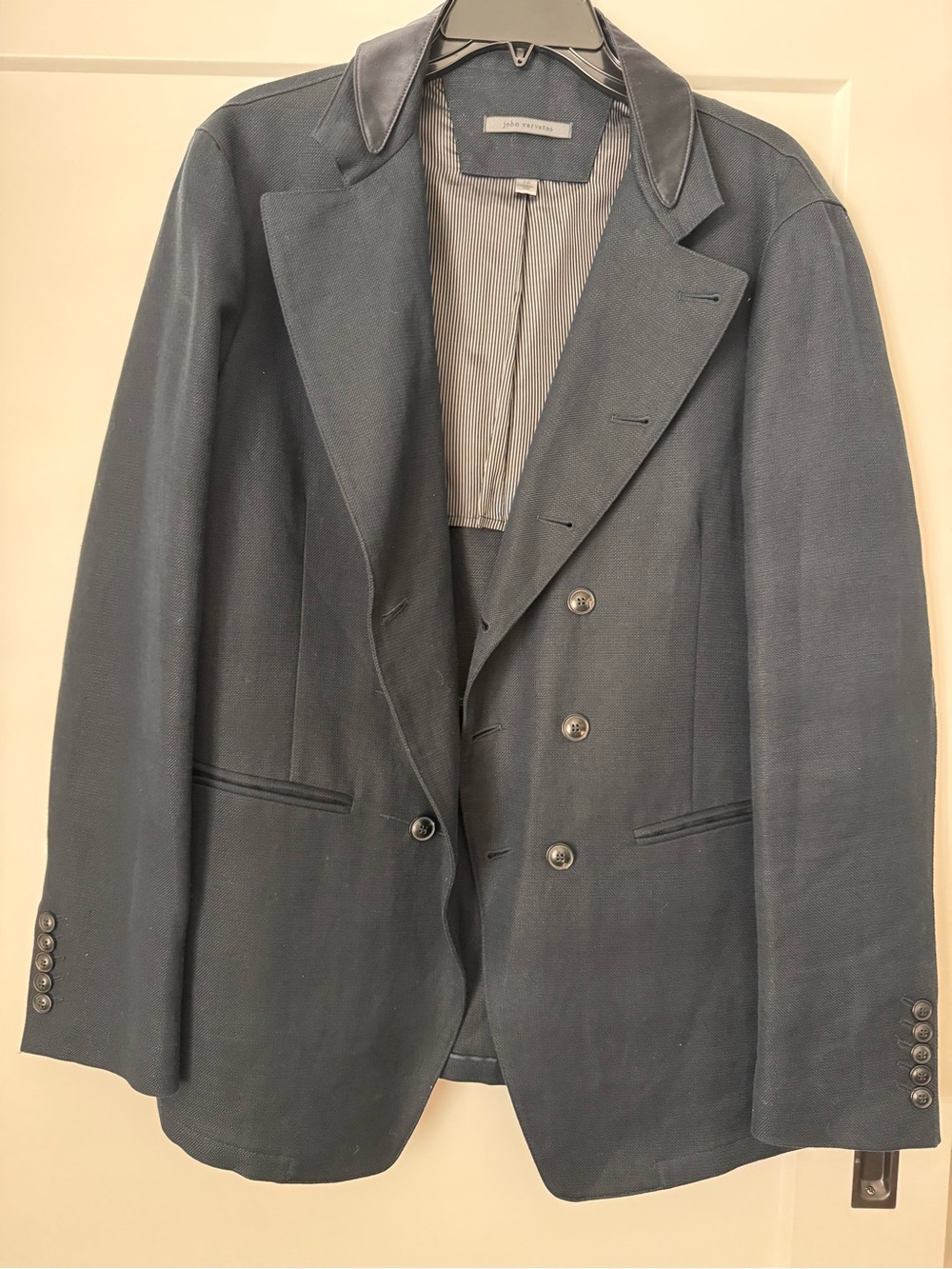 Navy Blue John Varvatos Men's Double-Breasted Navy Blazer Military Style Size 50